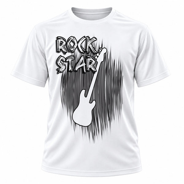Personalized Guitar T-Shirt, front-view T-shirt mockup featuring custom Air-Volution artwork by Mythic Airbrush
