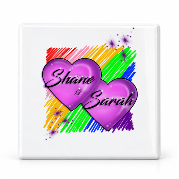 F023 Hearts ceramic coaster by Mythic Airbrush, original Air-Volution design — main image