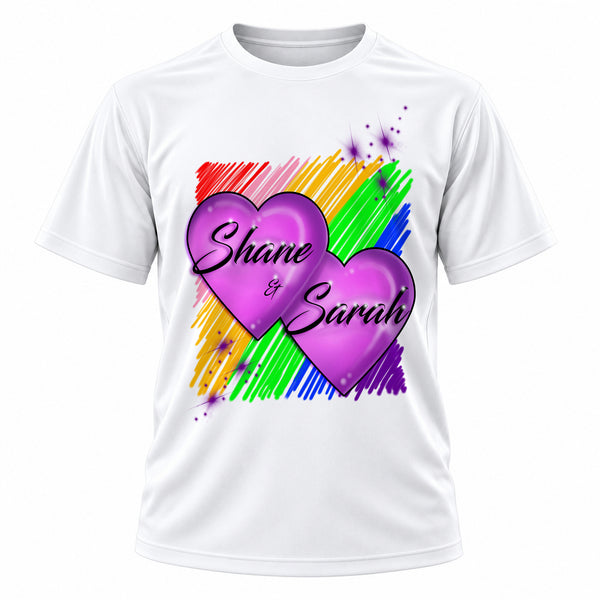 Personalized Hearts T-Shirt, front-view T-shirt mockup featuring custom Air-Volution artwork by Mythic Airbrush