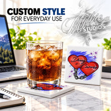 F024 Heart and Chain ceramic coaster by Mythic Airbrush, original Air-Volution design — product image 2