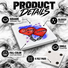F024 Heart and Chain ceramic coaster by Mythic Airbrush, original Air-Volution design — product image 3