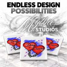 F024 Heart and Chain ceramic coaster by Mythic Airbrush, original Air-Volution design — product image 6