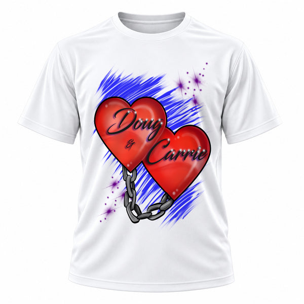 Personalized Heart and Chain T-Shirt, front-view T-shirt mockup featuring custom Air-Volution artwork by Mythic Airbrush