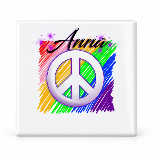 F025 Peace Sign ceramic coaster by Mythic Airbrush, original Air-Volution design — main image