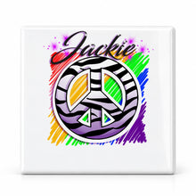 F026 Zebra Peace Sign ceramic coaster by Mythic Airbrush, original Air-Volution design — main image