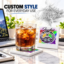 F026 Zebra Peace Sign ceramic coaster by Mythic Airbrush, original Air-Volution design — product image 2