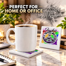 F026 Zebra Peace Sign ceramic coaster by Mythic Airbrush, original Air-Volution design — product image 4