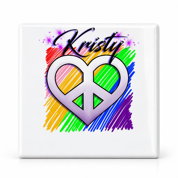 F027 Peace Heart ceramic coaster by Mythic Airbrush, original Air-Volution design — main image