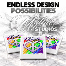 F027 Peace Heart ceramic coaster by Mythic Airbrush, original Air-Volution design — product image 6