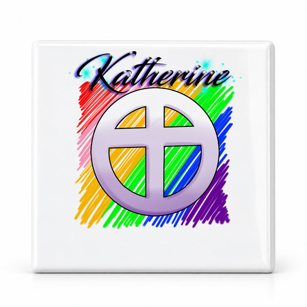 F028 Christian Cross ceramic coaster by Mythic Airbrush, original Air-Volution design — main image