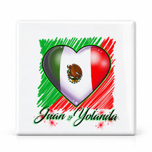 F031 Mexican Flag Heart ceramic coaster by Mythic Airbrush, original Air-Volution design — main image