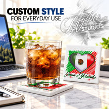 F031 Mexican Flag Heart ceramic coaster by Mythic Airbrush, original Air-Volution design — product image 2