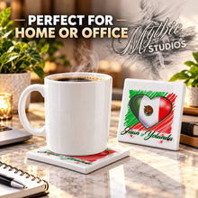 F031 Mexican Flag Heart ceramic coaster by Mythic Airbrush, original Air-Volution design — product image 4