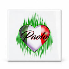 F032 Italian Flag Heart ceramic coaster by Mythic Airbrush, original Air-Volution design — main image