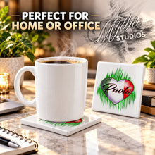 F032 Italian Flag Heart ceramic coaster by Mythic Airbrush, original Air-Volution design — product image 4