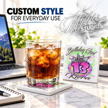 F037 Birthday Crown Girl ceramic coaster by Mythic Airbrush, original Air-Volution design — product image 2
