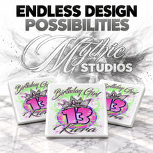 F037 Birthday Crown Girl ceramic coaster by Mythic Airbrush, original Air-Volution design — product image 6