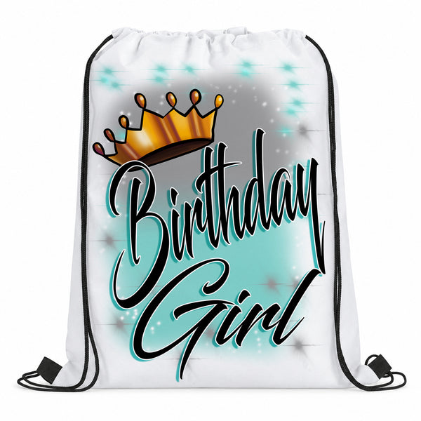 F038 Birthday Crown Girl Drawstring Backpack