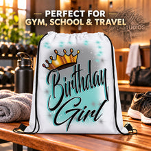 F038 Birthday Crown Girl Drawstring Backpack