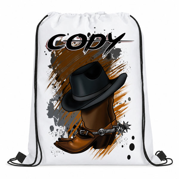 F040 Cowboy Boots and Hat Drawstring Backpack