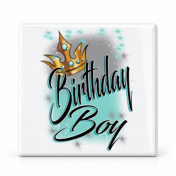 F042 Boy Crown ceramic coaster by Mythic Airbrush, original Air-Volution design — main image