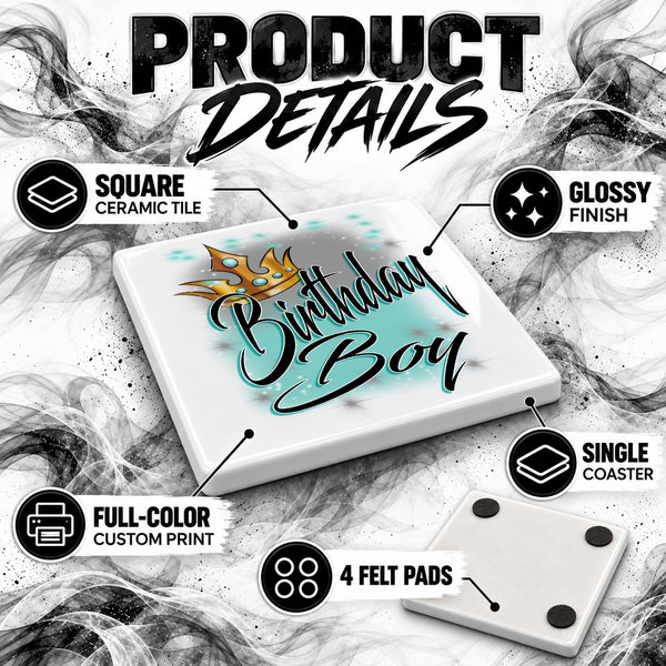 F042 Boy Crown ceramic coaster by Mythic Airbrush, original Air-Volution design — product image 3
