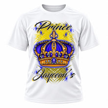 Personalized King Crown T-Shirt, front-view T-shirt mockup featuring custom Air-Volution artwork by Mythic Airbrush