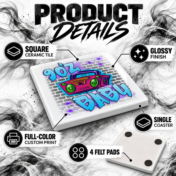 F045 90's Boombox ceramic coaster — PT02 photo