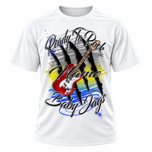 Personalized Guitar T-Shirt, front-view T-shirt mockup featuring custom Air-Volution artwork by Mythic Airbrush