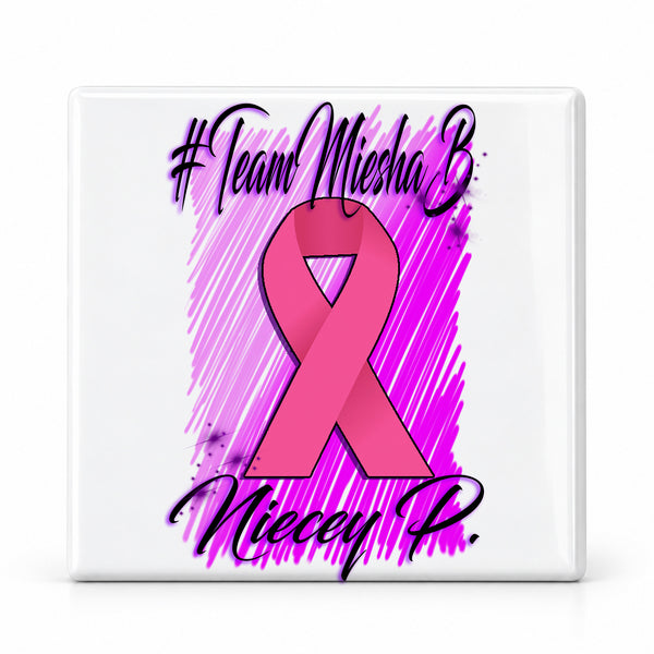 F050 Breast Cancer Ribbon ceramic coaster — MAIN photo
