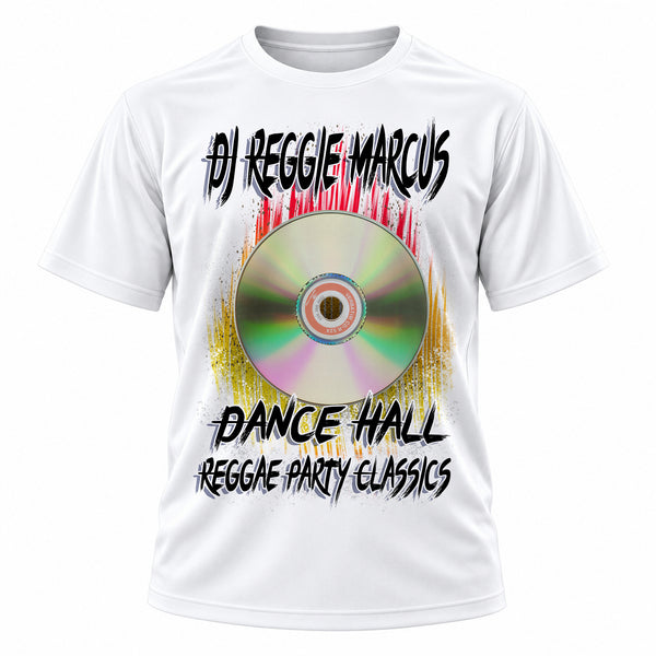 Personalized CD DJ T-Shirt, front-view T-shirt mockup featuring custom Air-Volution artwork by Mythic Airbrush