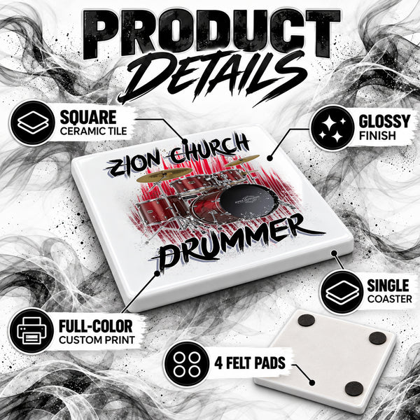 F055 Drum Set Music ceramic coaster — PT02 photo
