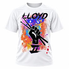 Personalized Drum Sticks Music T-Shirt, front-view T-shirt mockup featuring custom Air-Volution artwork by Mythic Airbrush