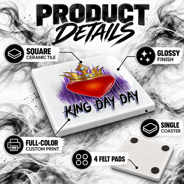 F057 Heart Crown King Queen ceramic coaster — PT02 photo