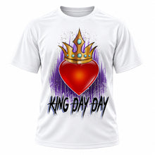 Personalized Heart Crown King Queen T-Shirt, front-view T-shirt mockup featuring custom Air-Volution artwork by Mythic Airbrush
