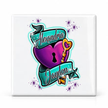 F058 Keyed Heart Ribbon ceramic coaster — MAIN photo