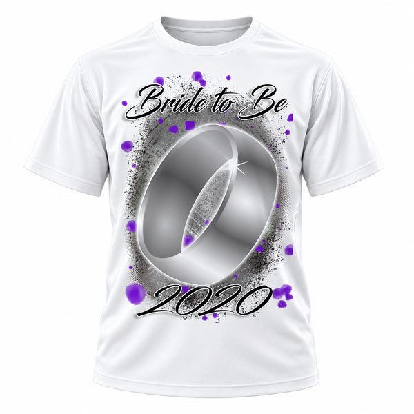 Personalized Wedding Ring T-Shirt, front-view T-shirt mockup featuring custom Air-Volution artwork by Mythic Airbrush