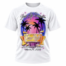 Personalized Casino Beach Scene T-Shirt, front-view T-shirt mockup featuring custom Air-Volution artwork by Mythic Airbrush