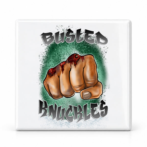 F070 Busted Knuckles ceramic coaster — MAIN photo