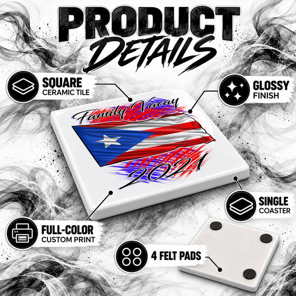 F071 Puerto Rico Flag ceramic coaster — PT02 photo