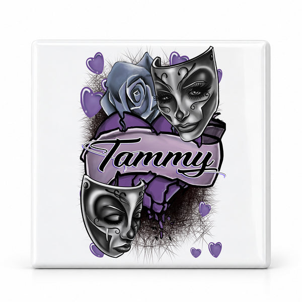 F072 Drama faces ceramic coaster — MAIN photo