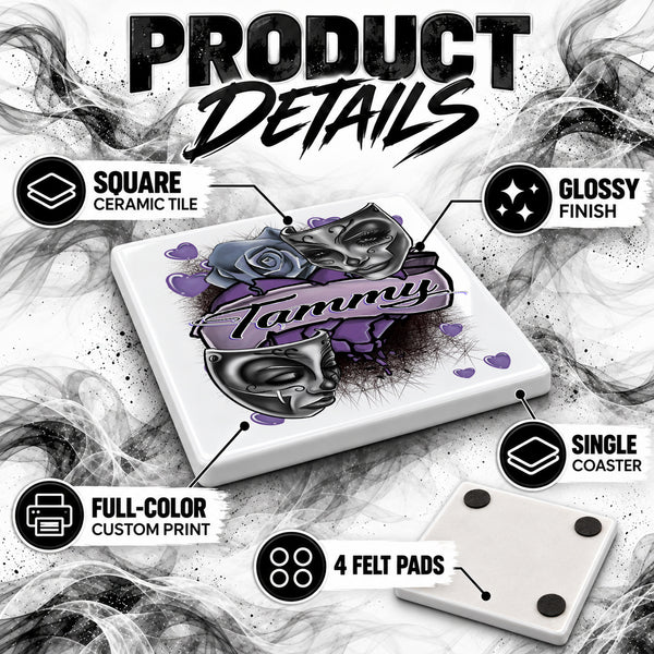 F072 Drama faces ceramic coaster — PT02 photo