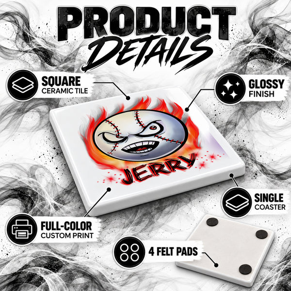 G001 Baseball ceramic coaster by Mythic Airbrush, original Air-Volution design — product image 3