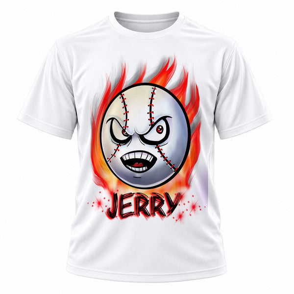 Personalized Baseball T-Shirt, front-view T-shirt mockup featuring custom Air-Volution artwork by Mythic Airbrush