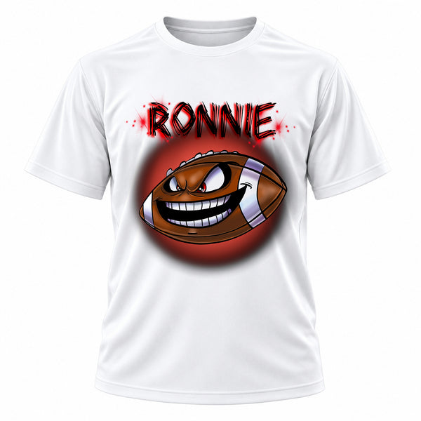 Personalized Football T-Shirt, front-view T-shirt mockup featuring custom Air-Volution artwork by Mythic Airbrush
