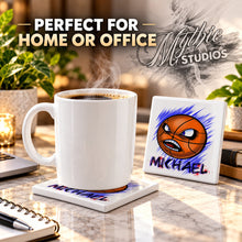 G004 Basketball ceramic coaster by Mythic Airbrush, original Air-Volution design — product image 4