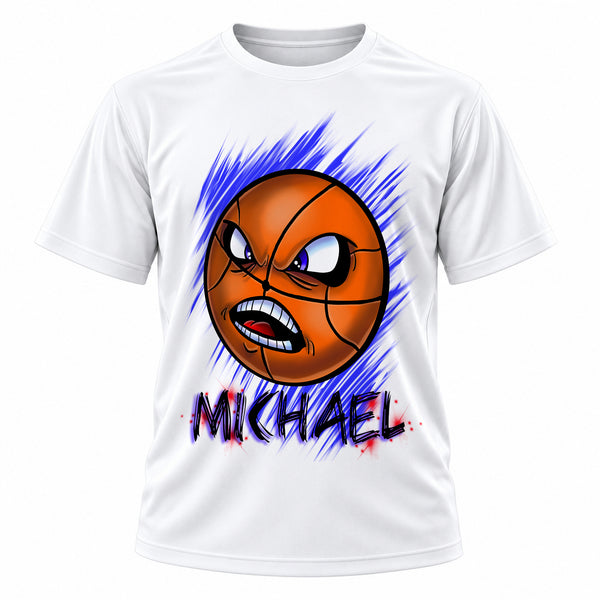 Personalized Basketball T-Shirt, front-view T-shirt mockup featuring custom Air-Volution artwork by Mythic Airbrush