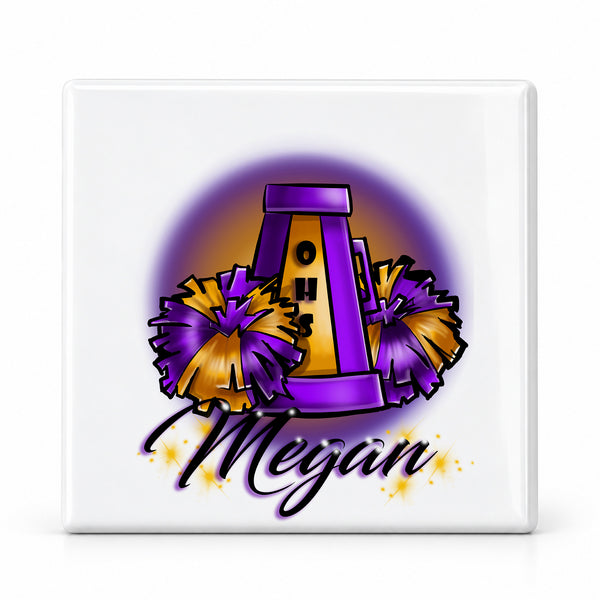 G005 Cheer Pom Pom ceramic coaster by Mythic Airbrush, original Air-Volution design — main image