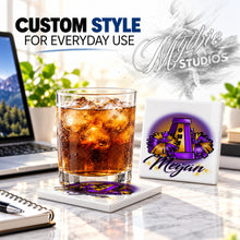 G005 Cheer Pom Pom ceramic coaster by Mythic Airbrush, original Air-Volution design — product image 2