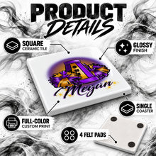 G005 Cheer Pom Pom ceramic coaster by Mythic Airbrush, original Air-Volution design — product image 3